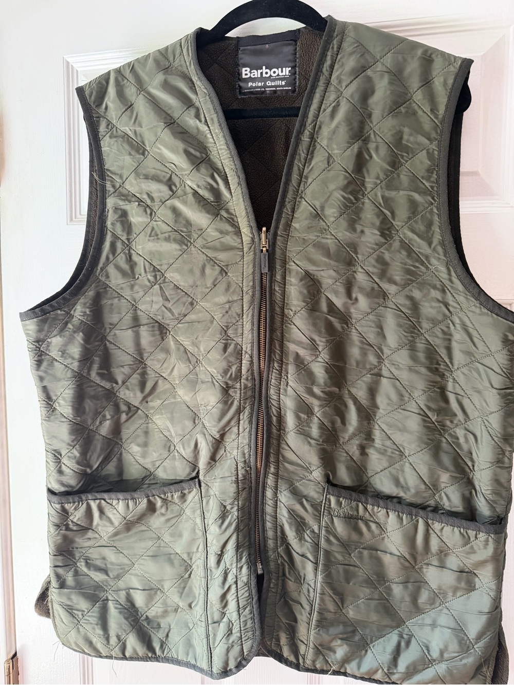 Barbour Polarquilt Waistcoat Zip In Liner Gilet Olive Green Mens Large L 42 44 - Picture 7 of 11